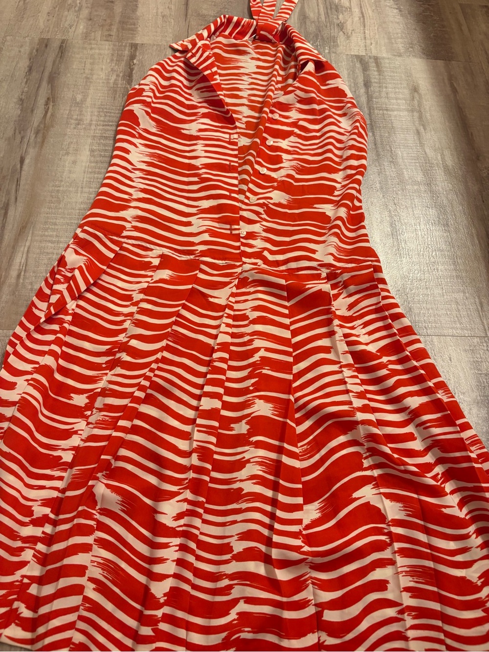 Cabi red print sleeveless pleated skirt midi dress XS